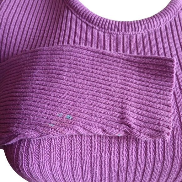 Women's Small Sweater Top Vintage 1970's Purple Hippie Ribbed Knit Sexy Disco - Picture 6 of 9